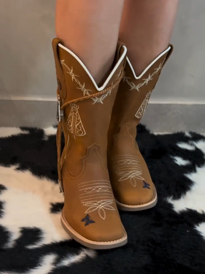 Brown Embroidered Cowboy Boots