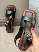 Soft Leather Flat Heel Buckle Sandals