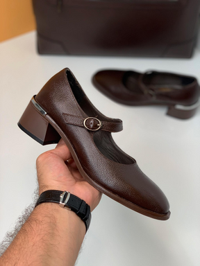 Genuine Leather Chunky Heel Mary Jane Shoes
