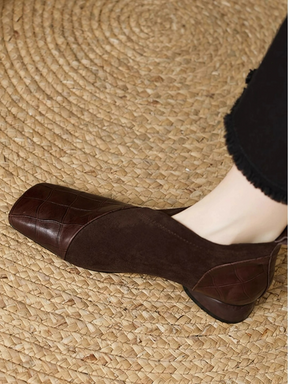 Vintage Embossed Leather V-neck Shoes