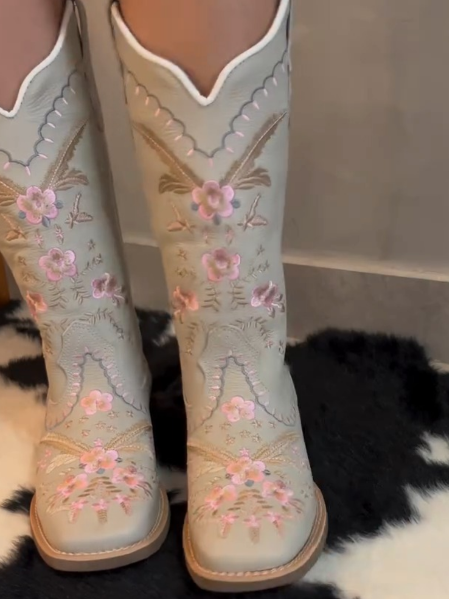 Peach Blossom Embroidered Boots