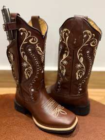 Embroidered Genuine Leather Cowboy Boots