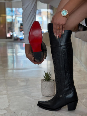 Chunky Heel High Heel Half Zip Leather Boots