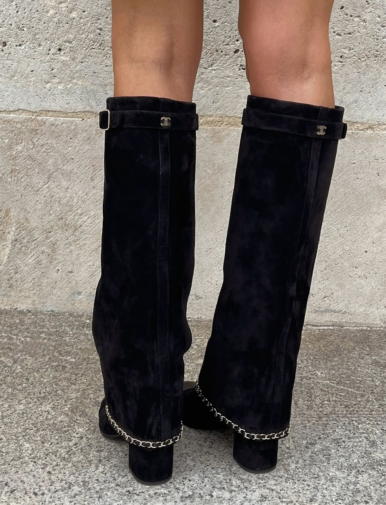 Suede Gold Chain Knee-high Boots