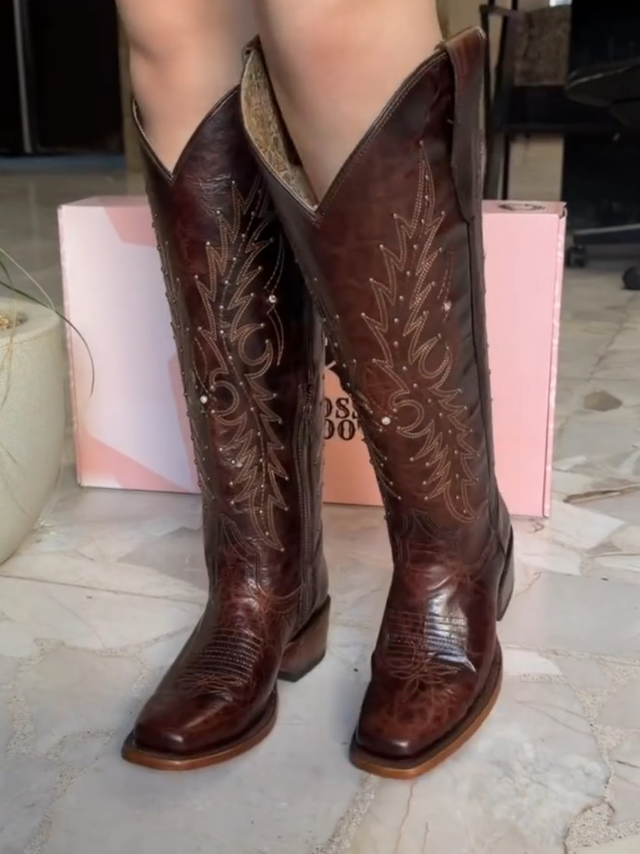 New Side Zipper High-top Cowboy Boots