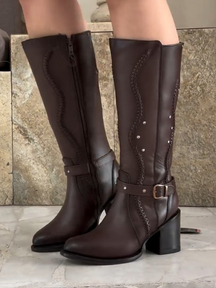 Retro Chunky-heeled High Boots