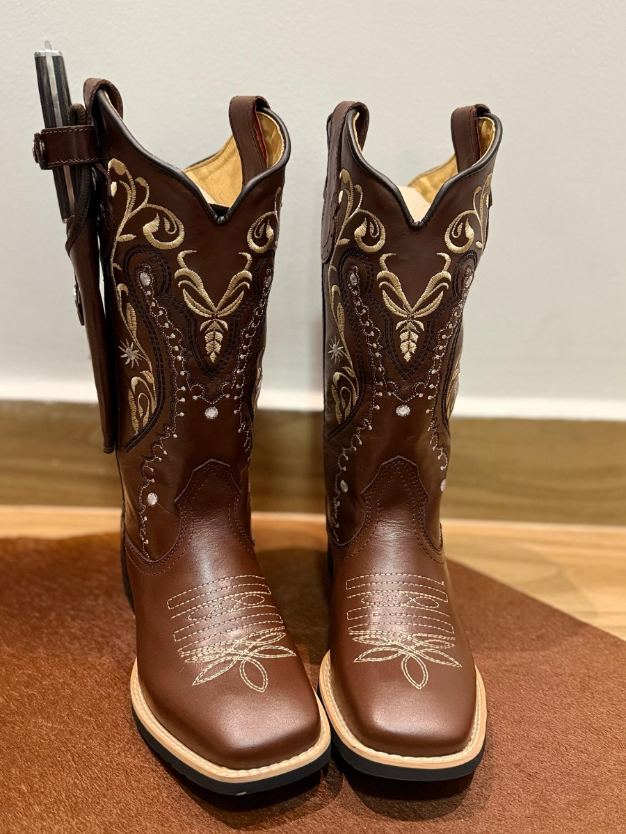 Embroidered Genuine Leather Cowboy Boots