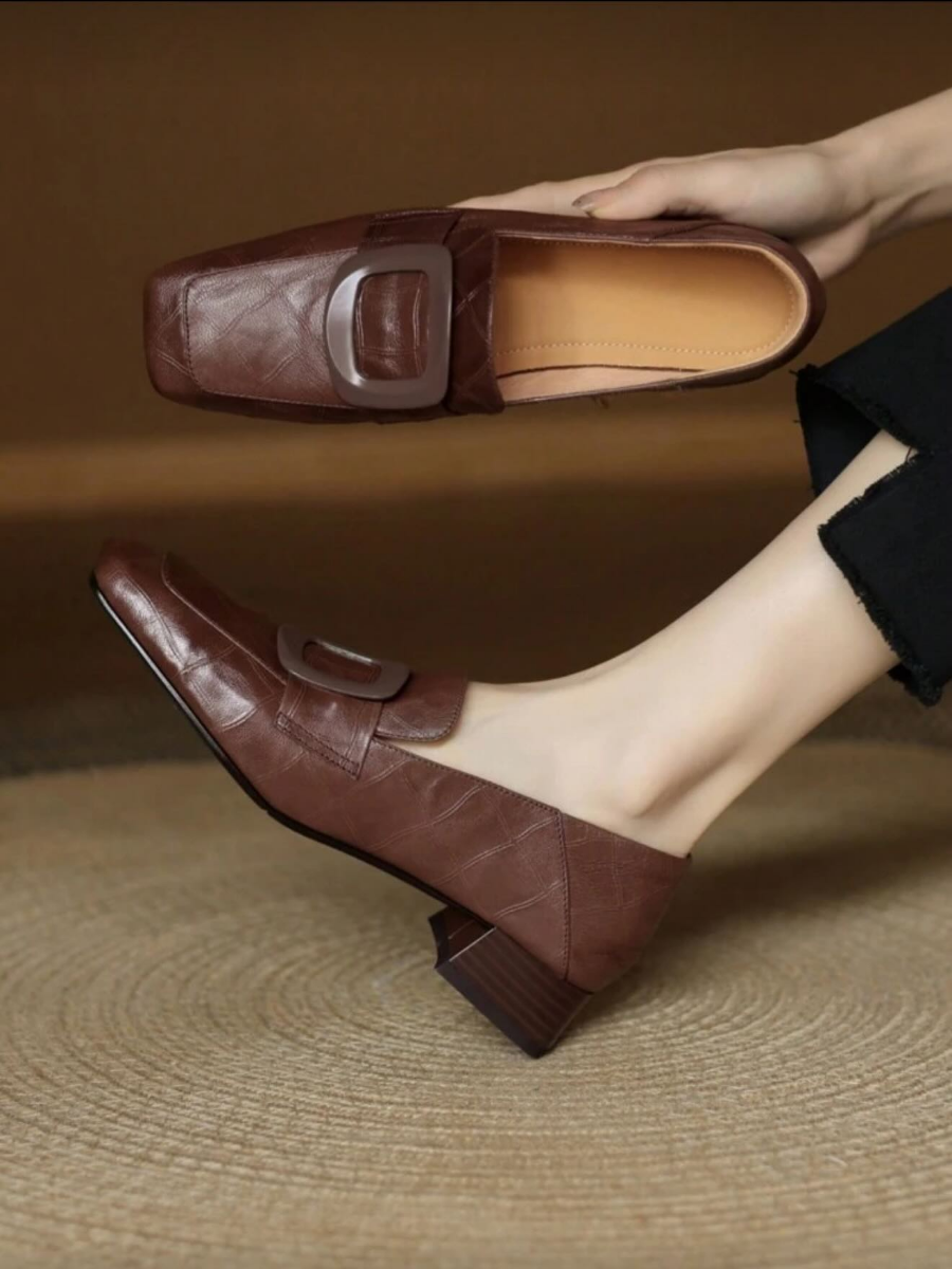 Low-heeled Slip-on Comfortable Square Buckle Shoes