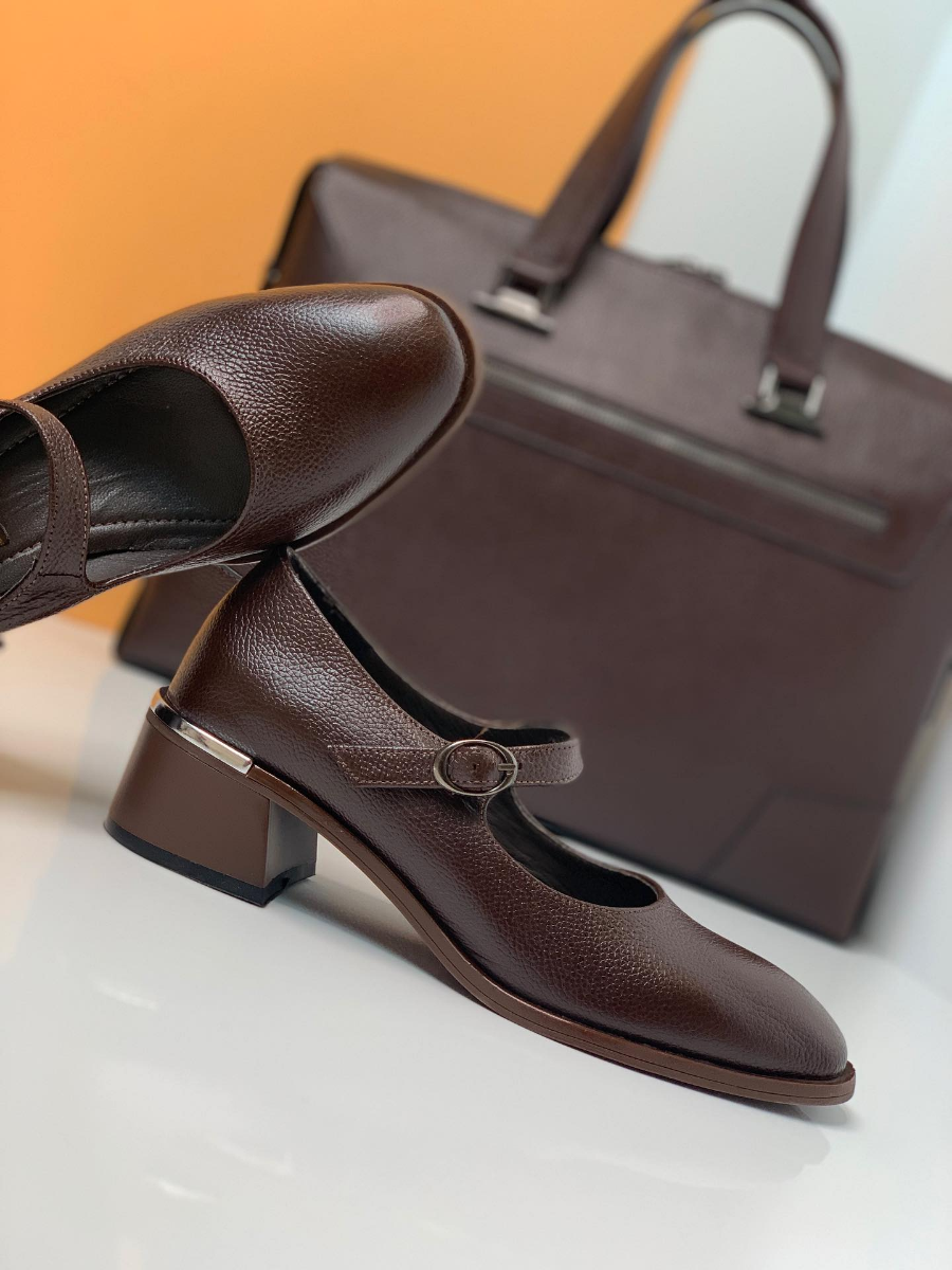 Genuine Leather Chunky Heel Mary Jane Shoes