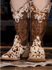 Cow-print Leather Boots