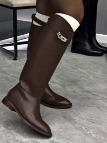 Stylish Platform Round Toe Rhinestone Buckle High-top Riding Boots