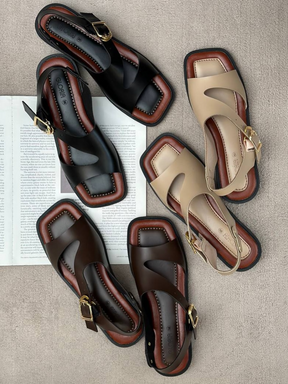 Soft Leather Flat Heel Buckle Sandals