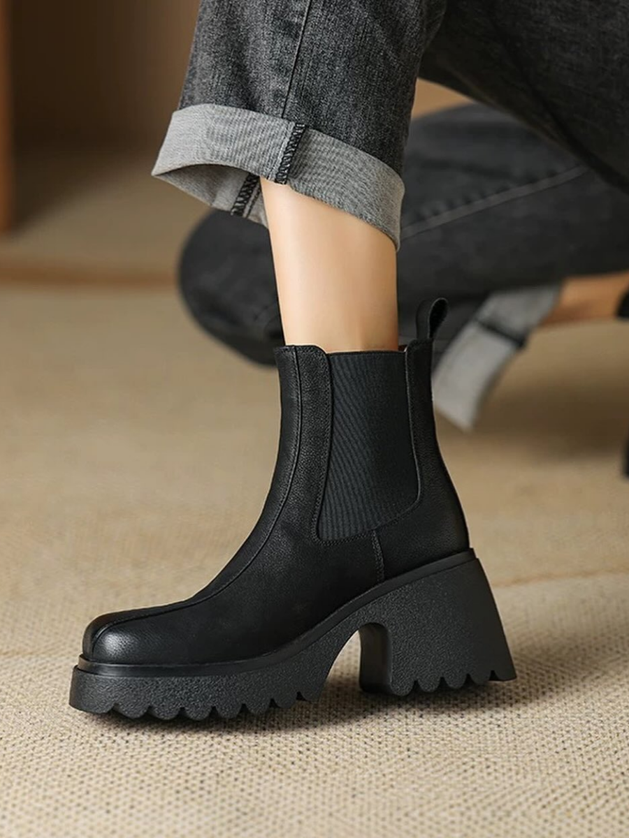 chunky Heel Slim Ankle Boots