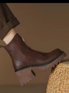 High-heeled Chunky Leather Martin Boots