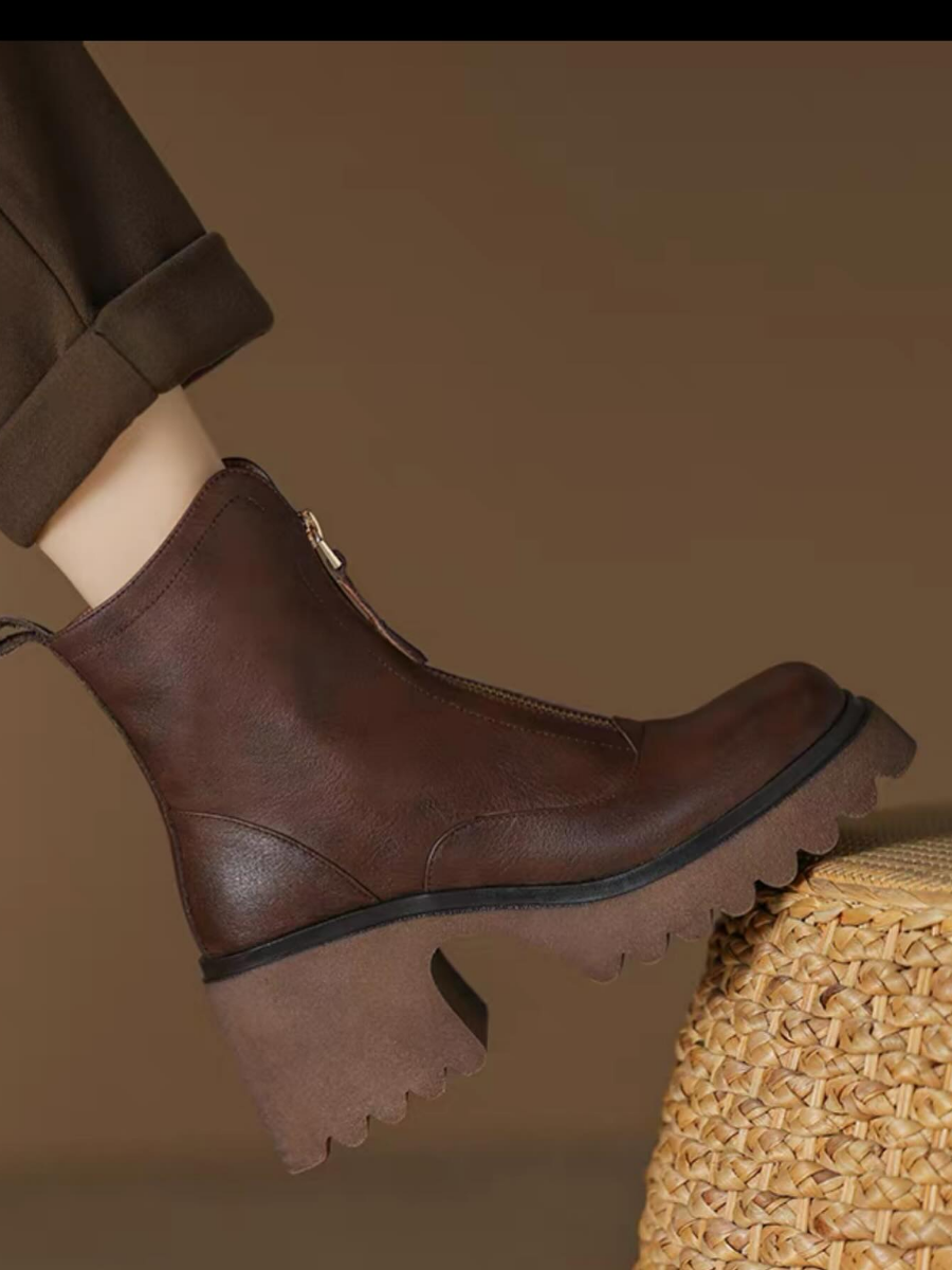High-heeled Chunky Leather Martin Boots