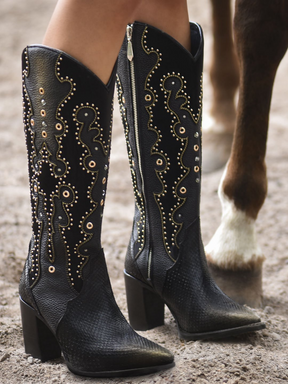 Metal-studded Python Leather Boots