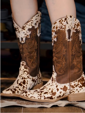 Cow-print Leather Boots