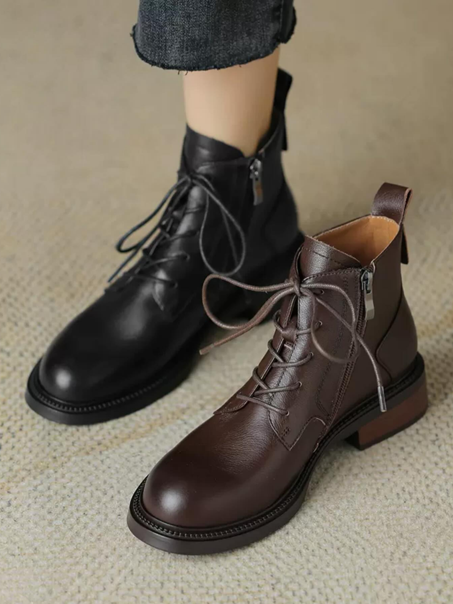 Genuine Leather Lace-up Martin Boots