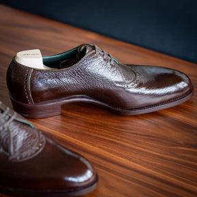 Genuine Leather Men's Pointed Toe Crocodile Pattern Brown Leather Shoes