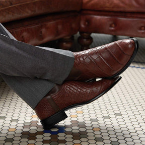 Vintage Men's Long Boots Crocodile Pattern Western Boots