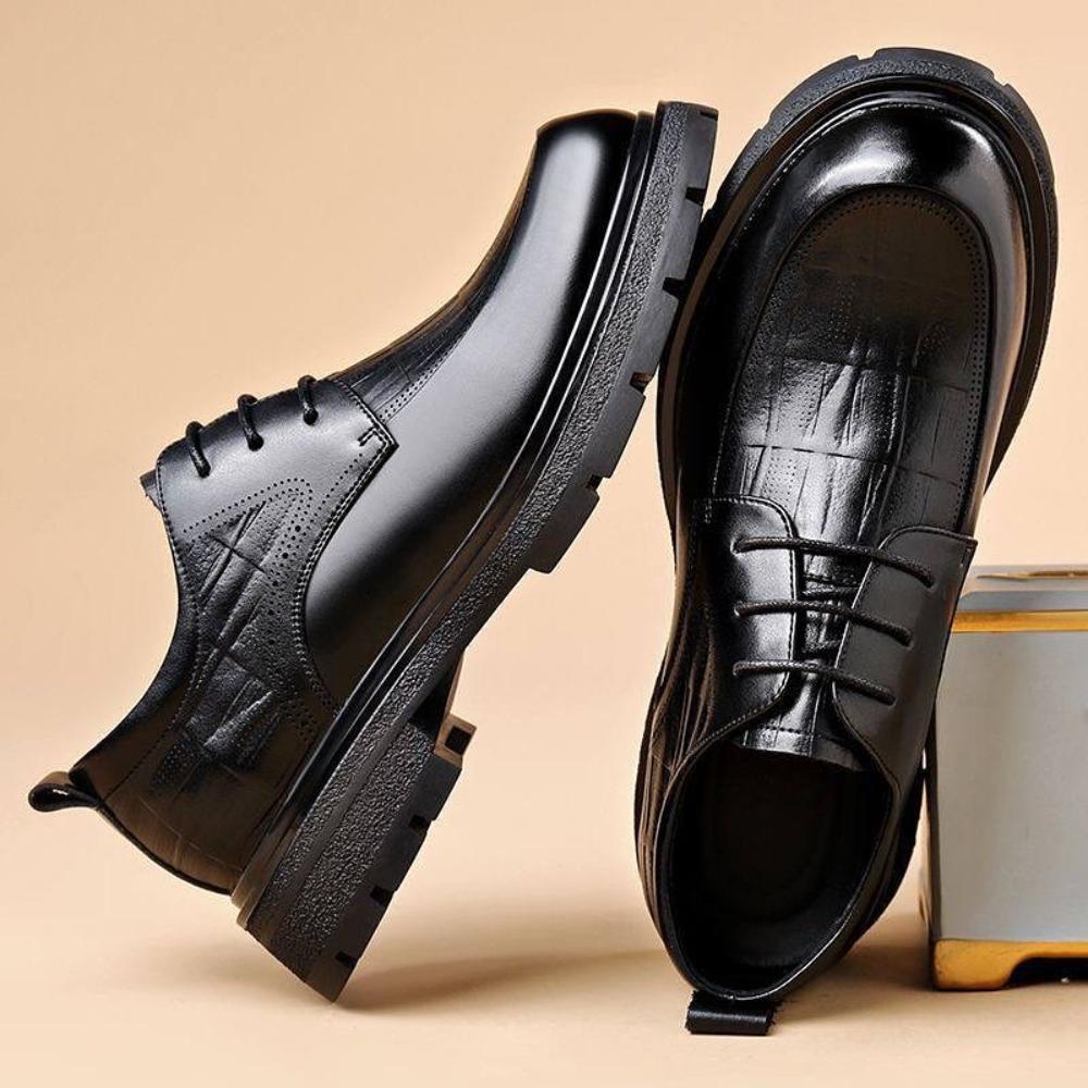 New Business Thick-soled Wide-toed Black Men's Shoes