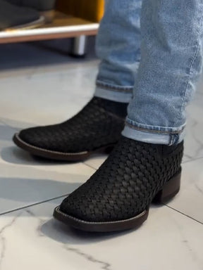 Hand-woven Block Heel Ankle Boots