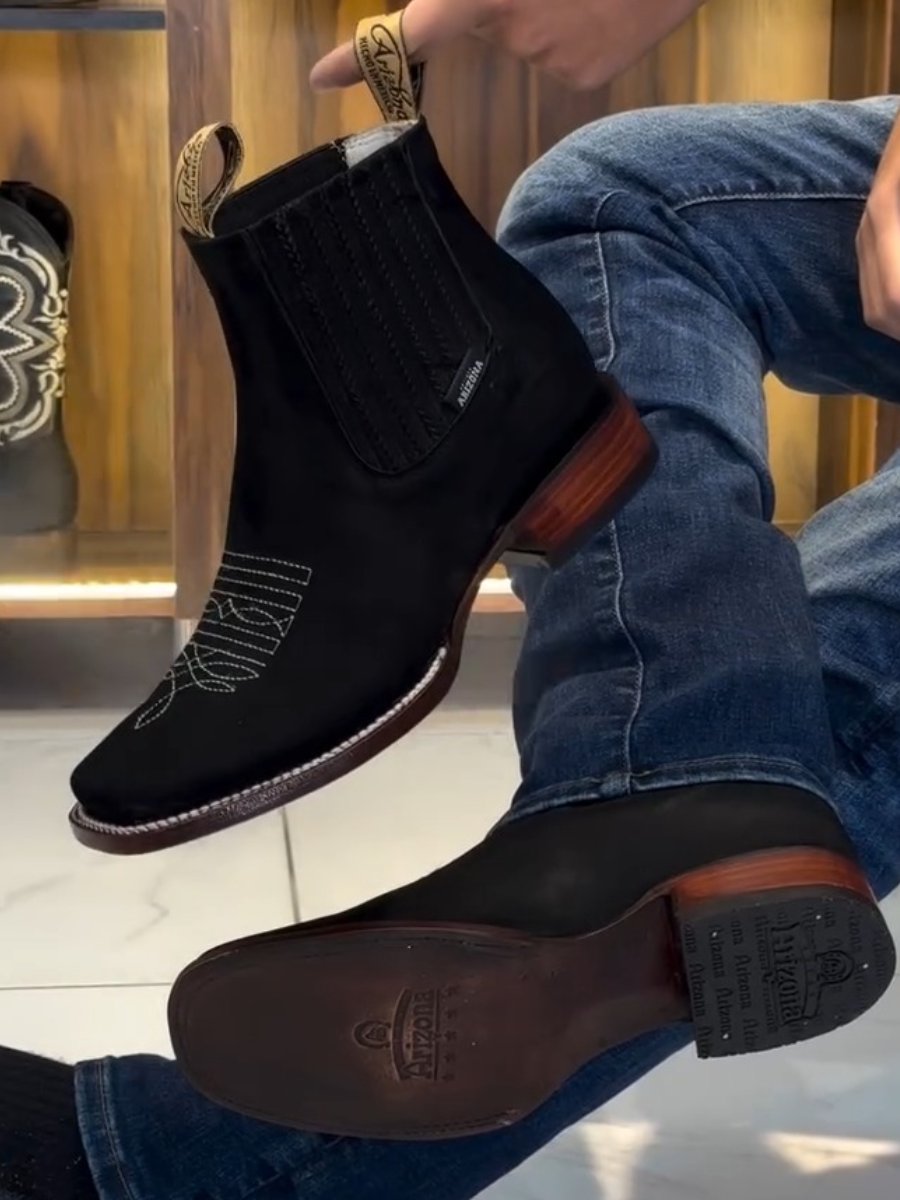 Embroidered Sleeve Chelsea Martin Boots Western Men's Ankle Boots