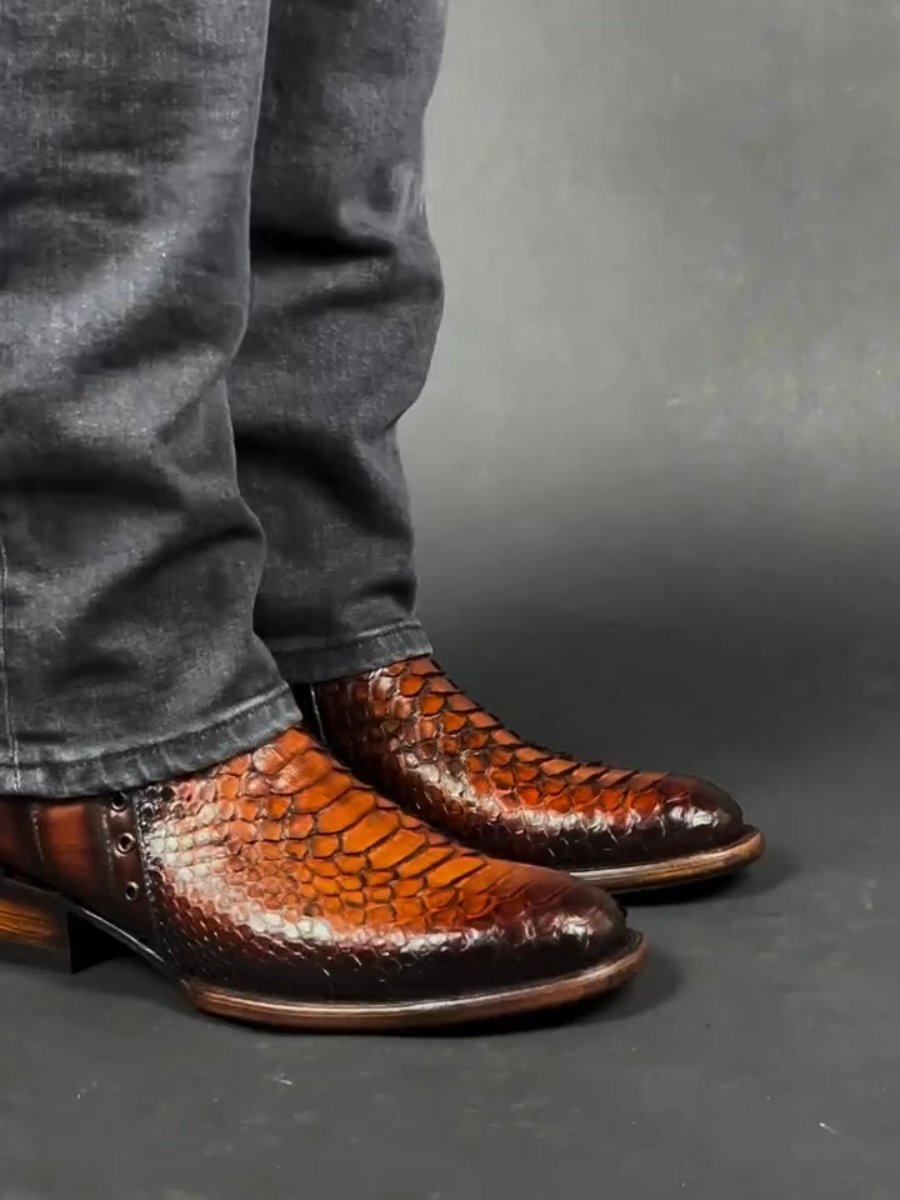 Men's Vintage Crocodile Print Western Boots