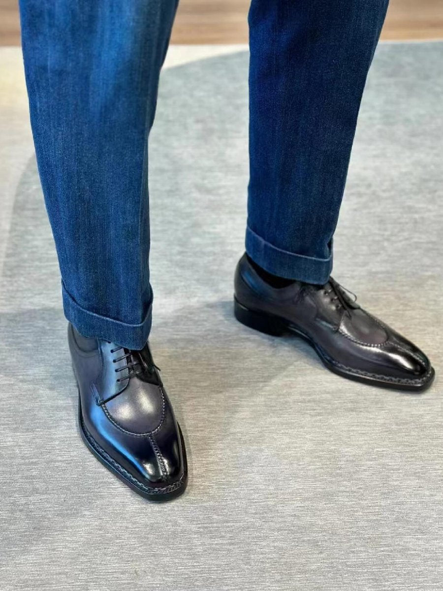 Italian Norwegian Stitched Low-top Cowhide Genuine Leather Shoes
