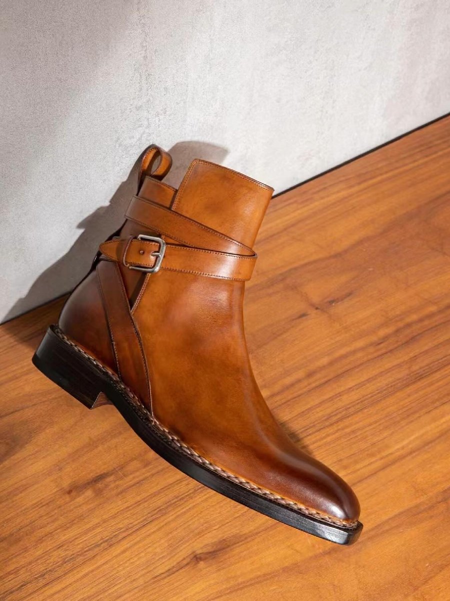 Men's Genuine Leather Buckle Chelsea Boots